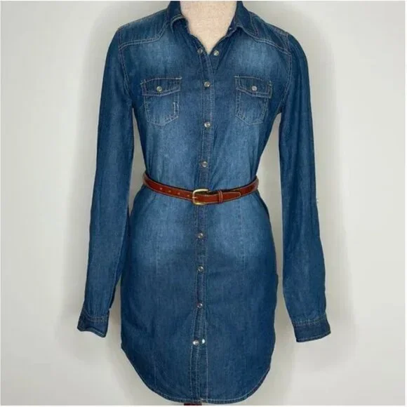 YMI | Dresses | Ymi Pearl Snap Buttons Roll Tab Long Sleeves Denim Dress  Size Xs | Poshmark